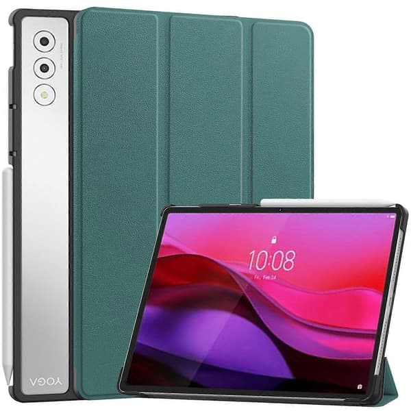 Etui til Lenovo Yoga Tab Plus Anti-Drop Læderstativ Tablet Cover - Sortgrøn