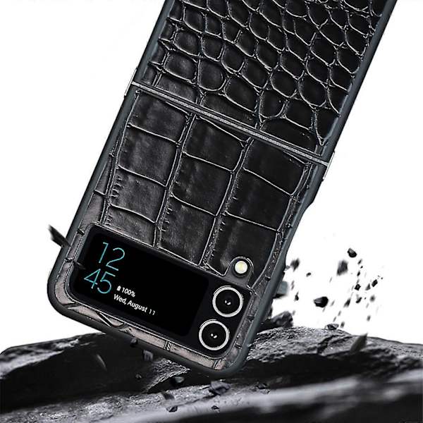 Crocodile Pattern Case Compatible with Samsung Galaxy Z Flip 4, PU Leather + Shockproof Hard PC Frame Protection