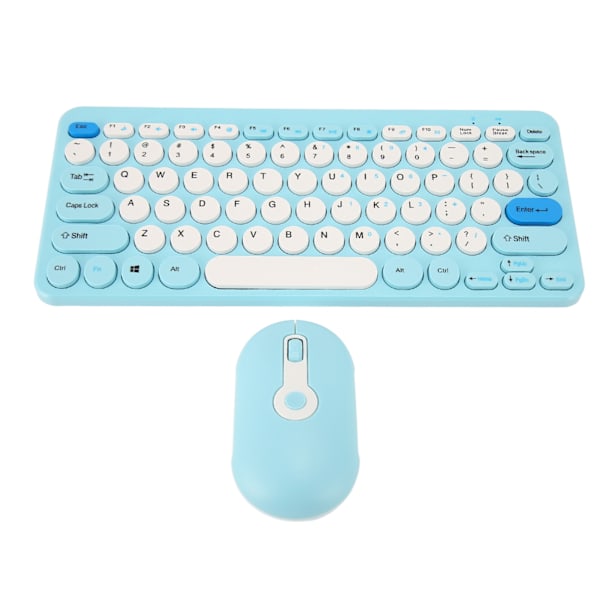 Langaton näppäimistö ja hiirisetti tyylikkäillä pyöreillä näppäimillä, hiljainen, ergonominen, 2.4G näppäimistö ja hiiriyhdistelmä pöytätietokoneelle, sininen