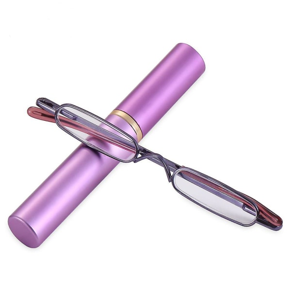 Eleganta läsglasögon metallbåge Ultratunna läsglasögon för män för kvinnor A-purple Strength 1.50