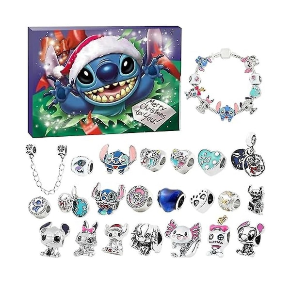 Anime Disney Lilo & Stitch Alloy Berlock Tillbehör Jul Adventskalender Armband Halsband Prydnadsföremål DIY Smycken Countdown Calendar-Y3 B