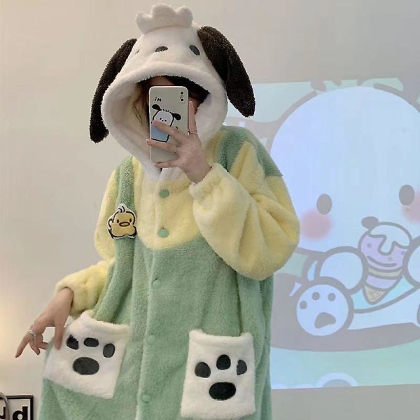 Kawaii Sanrio Kuromi Cinnamoroll My Melody Plysch Loungewear Dam Pyjamas Kappa Huva Söt Pyjamas Plysch Lång Nattlinne Present Hello Kitty L