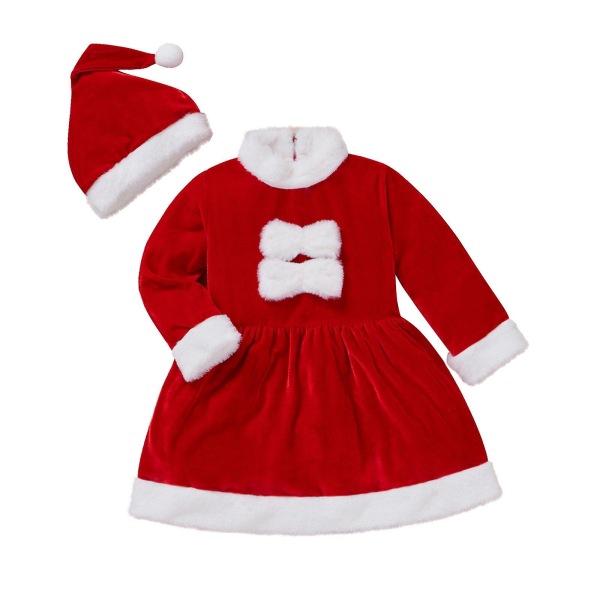 Mode Julklänning Tjej Vinterkläder Och Hatt Xmas Party Prinsess Klänningar För Barn Tjej Baby Klänning 120cm