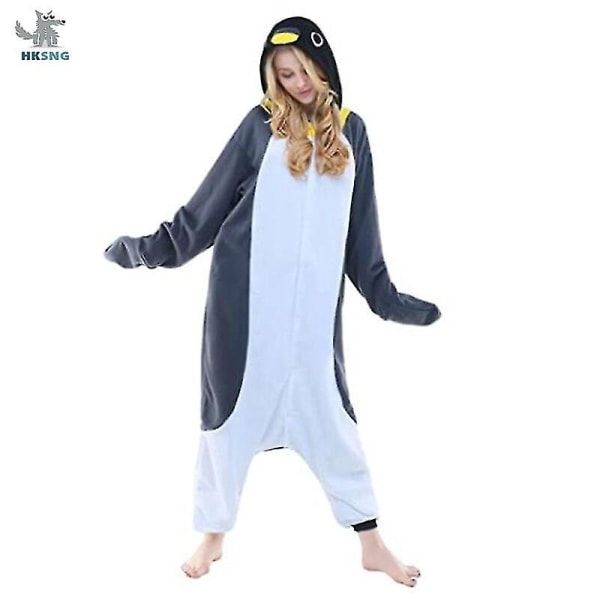 Djur Vuxna Katt Björn Haj Onesies Pyjamas Tvättbjörn Kostymer Drake Jumpsuit Julklappspresent Gray penguin Xl