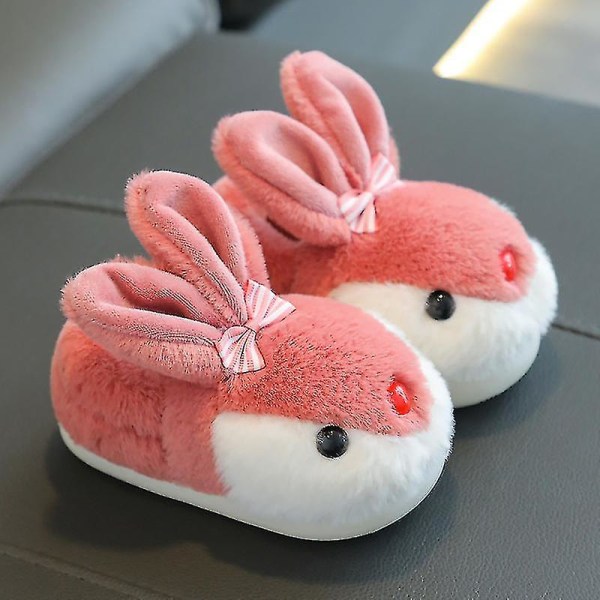 Barn Bunny Tofflor Vinter Plysch Tofflor Halkfria varma sandaler för barn Red 22-23