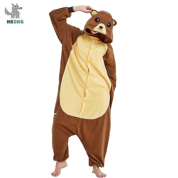 Djur Vuxna Katt Björn Haj Onesies Pyjamas Tvättbjörn Kostymer Drake Jumpsuit Julklappspresent Brown bear S