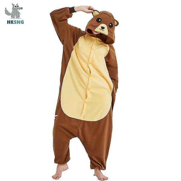 Djur Vuxna Katt Björn Haj Onesies Pyjamas Tvättbjörn Kostymer Drake Jumpsuit Julklappspresent Brown bear Xl
