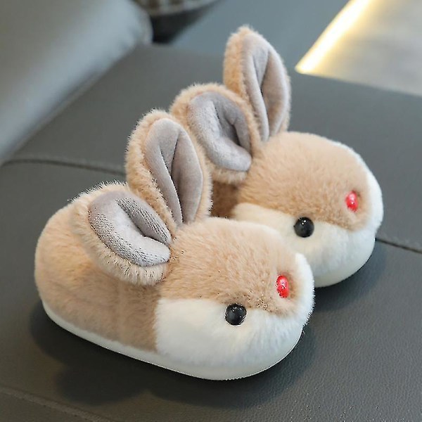 Barn Bunny Tofflor Vinter Plysch Tofflor Halkfria varma sandaler för barn Coffee 22-23