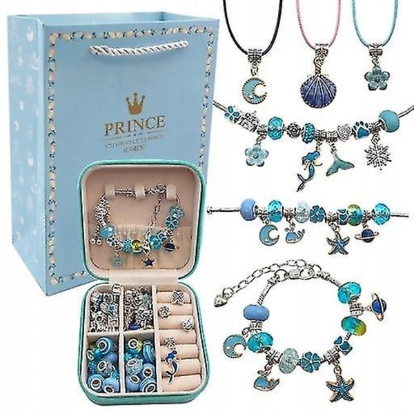 Berlockarmbandstillverkningssats gör-det-själv hantverk smycken set för barn flickor tonåringar blue