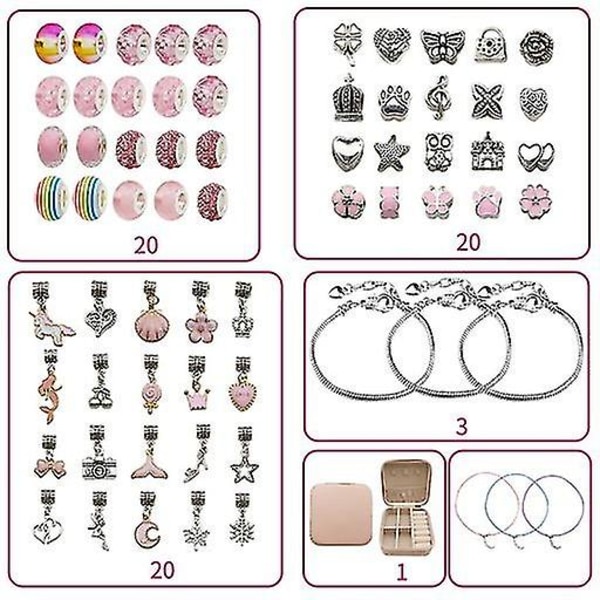 Berlockarmbandstillverkningssats gör-det-själv hantverk smycken set för barn flickor tonåringar pink