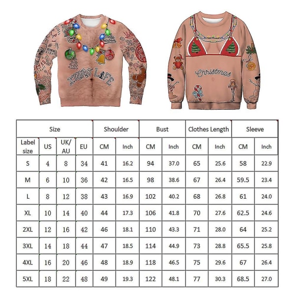 Jul Damer Ugly Christmas Sweater Pullover Tröja Tunika Print Crew Neck Sweatshirt Långärmad Apricot 5XL