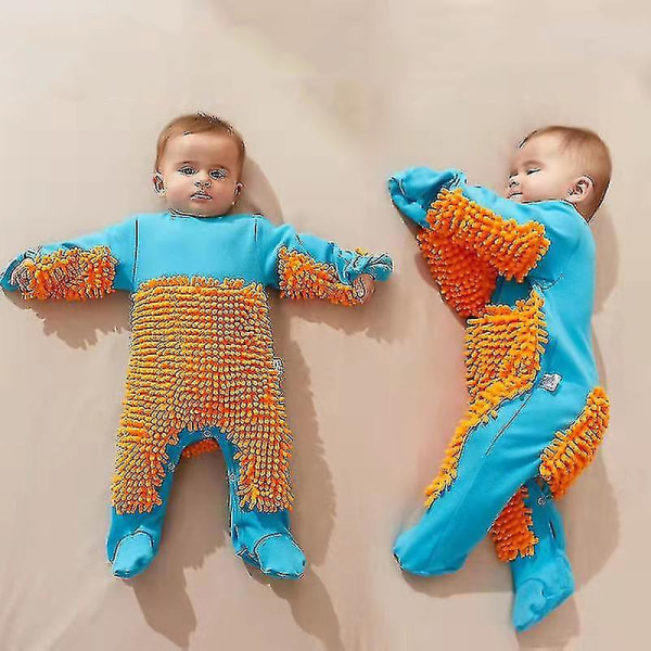 Julbebis Baby Flickor Rengöringsmopp Romper Baby Långärmade Krypkläder Jumpsuit Bomull Spädbarnsmoppkostym Aespa Bule Orange 90cm