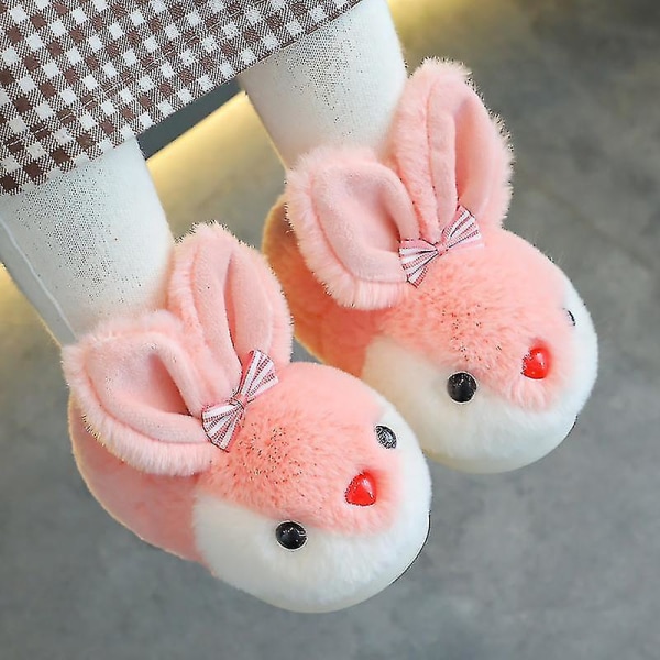 Barn Bunny Tofflor Vinter Plysch Tofflor Halkfria varma sandaler för barn Pink 24-25