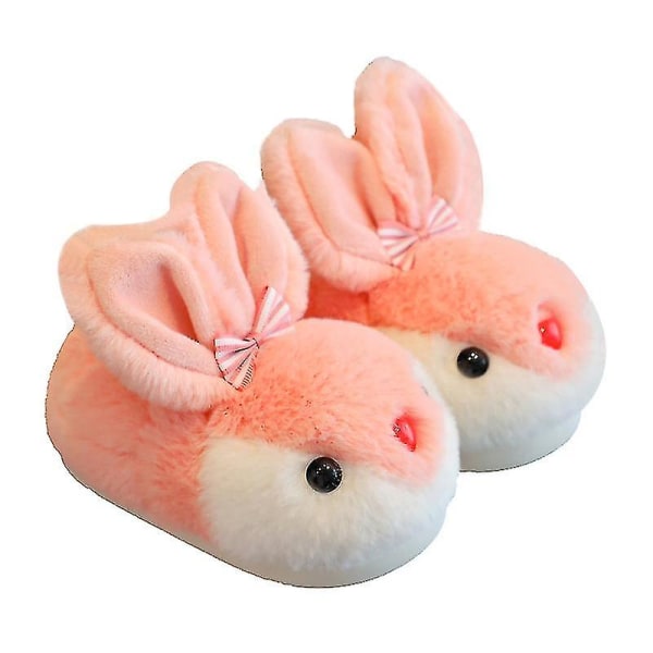 Barn Bunny Tofflor Vinter Plysch Tofflor Halkfria varma sandaler för barn Pink 24-25