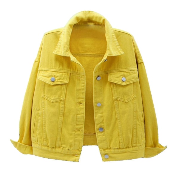 Kvinnor vår- och höstkappor Varma solida långärmade jeansjacka Ytterkläder Yellow M