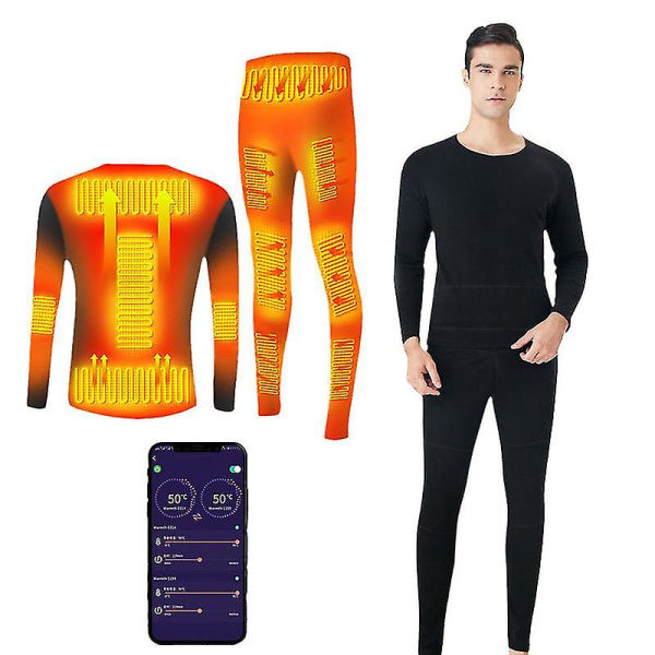 Set för thermal underkläder för män , USB Elektriskt uppvärmda underkläder Baslager Topp och botten Long Johns Set male-XXL