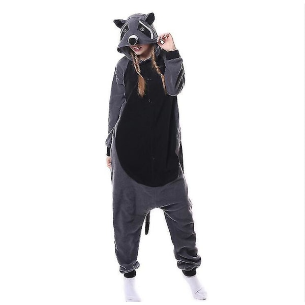 Djur Vuxna Katt Björn Haj Onesies Pyjamas Tvättbjörn Kostymer Drake Jumpsuit Julklappspresent Gray raccoon L