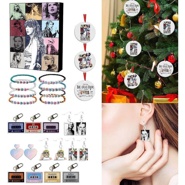 Taylor The Swift Christmas Advent Countdown Kalender Innehåller 24 stycken present julpynt i akryl och armband överraskning julfavoriter - C