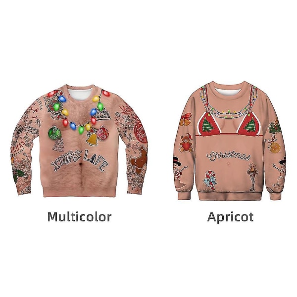 Jul Damer Ugly Christmas Sweater Pullover Tröja Tunika Print Crew Neck Sweatshirt Långärmad Apricot 5XL