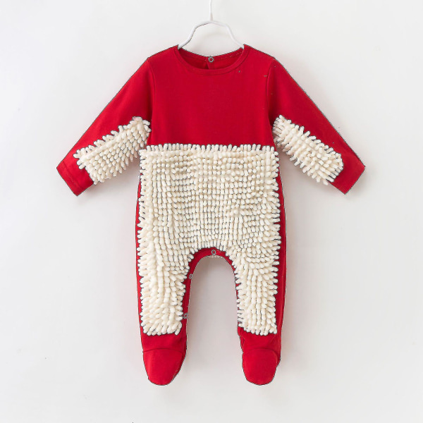 Julbebis Baby Flickor Rengöringsmopp Romper Baby Långärmade Krypkläder Jumpsuit Bomull Spädbarnsmoppkostym Aespa Red White 85cm