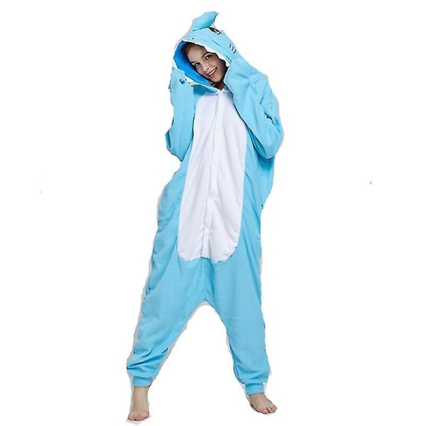 Djur Vuxna Katt Björn Haj Onesies Pyjamas Tvättbjörn Kostymer Drake Jumpsuit Julklappspresent Light blue shark M
