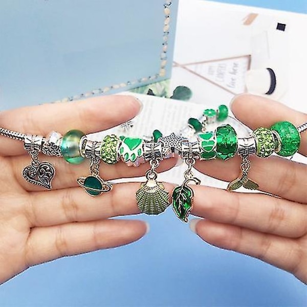 Berlockarmbandstillverkningssats gör-det-själv hantverk smycken set för barn flickor tonåringar green