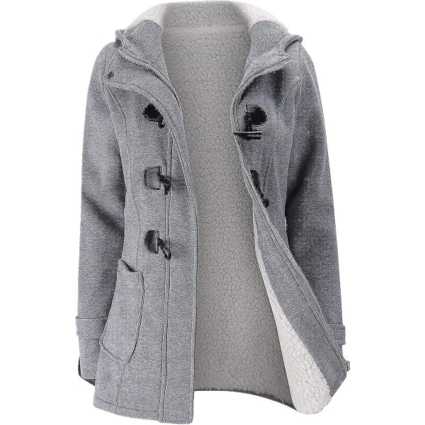 Dammode Horn Button Fleece Tjockrock Med Huva Vinter Varm JackaMycket fin present Light-gray XL