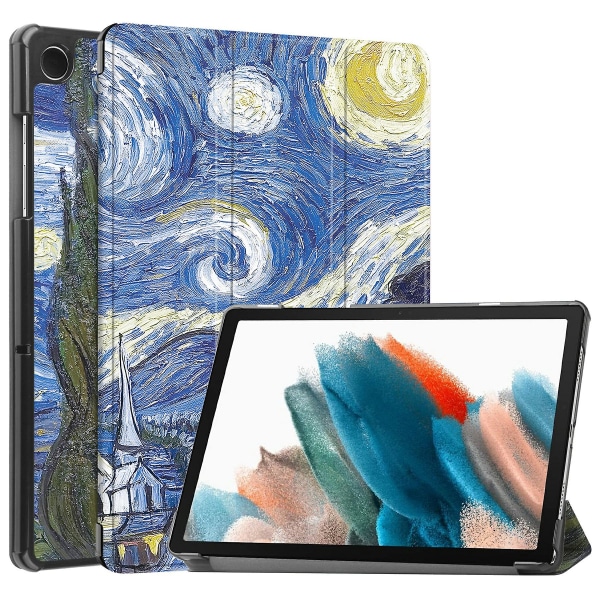 För Samsung Galaxy Tab A9+ Trifold Stand Case Pu Lädermönster Utskrift Smart cover Starry Sky