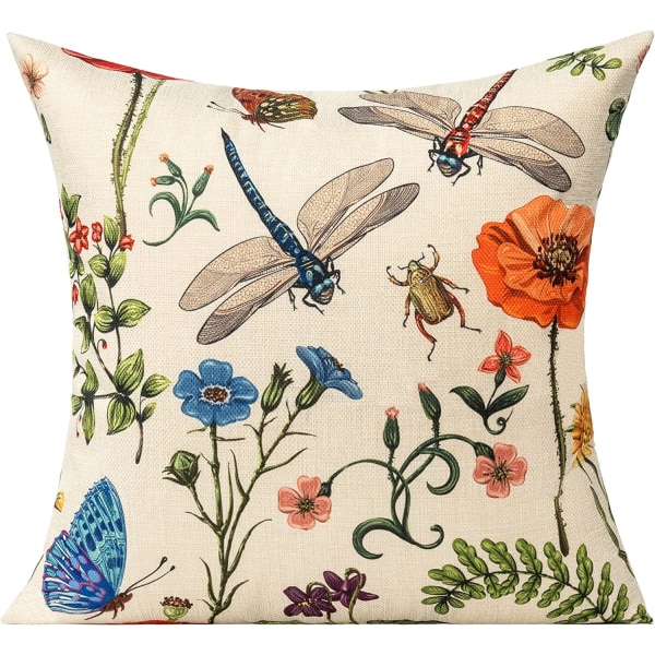 Pudebetræk 45 x 45 Have Udendørs Sommerfugl Dekorativ Fjerbænk Puder Farmhouse Dragonfly Blomst Blomster Blade Pudebetræk Sæt med 4