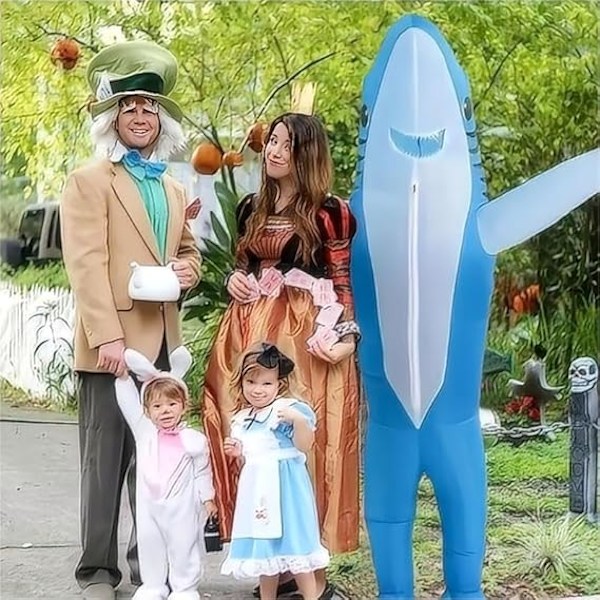 Oppustelig Haj Kostume til Voksne - Sjov Udklædningsfest Outfit til Halloween[JR] blue