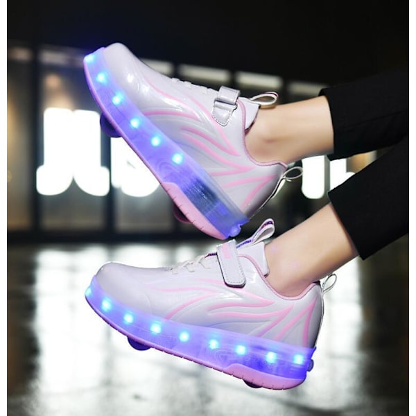 Børne LED USB Genopladelige Enhjulsskøjter Sko hvide og pink white and pink 40