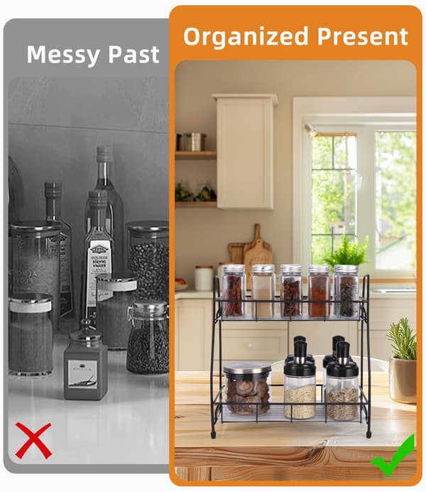 Kitchen Shelf, Countertop Shelf, Spice Organizer, Space-Saving Storage for Kitchen and Bathroom