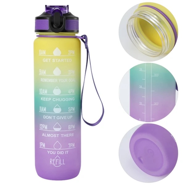 Vannflaske Sport Drikkekopp Plast Vannkopp 1000ML - på lager Yellow&Purple