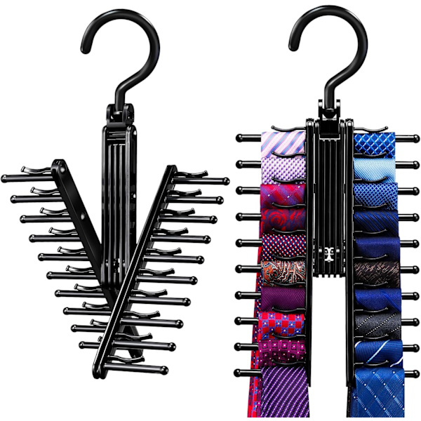 2 Pieces Tie Rack Holder, Swivel Open/Close Tie and Belt Hook with Non-Slip Clip, 360 Degree Rotating Space Saving Organizer