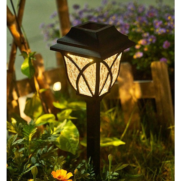 Set med 2 solcellslampor, LED-lampa, trädgård, svart