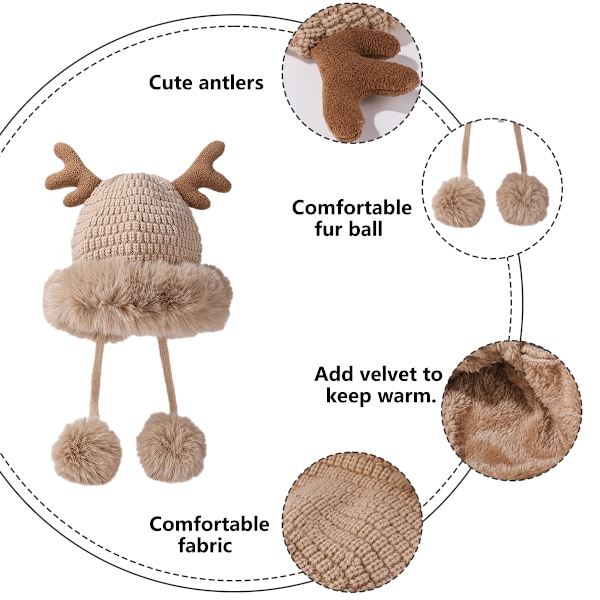 Stickad mössa med söta horn, tecknad vintermössa