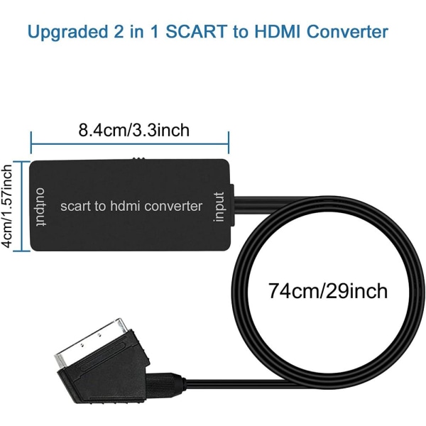 Konverter SCART til HDMI Video Audio Adapter