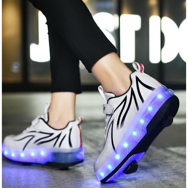 Barn LED USB Uppladdningsbara Enhjulingsskridskor Skor vit och svart white and black 38