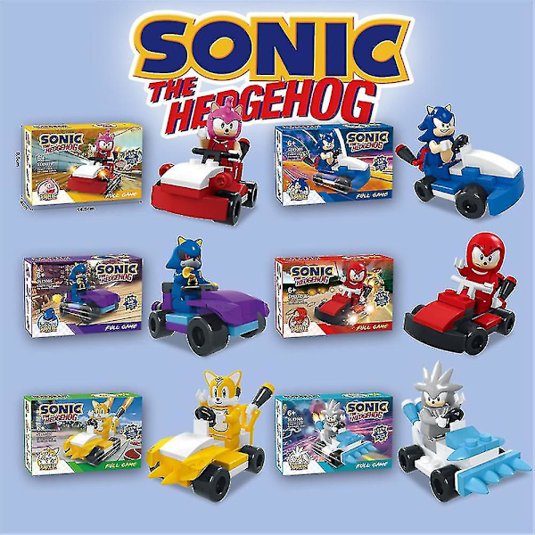 6 st Sonic Byggklossar Mini Actionfigurer Cartoon Race Car Spel Monterade Minifigurer Leksaker Barn Pojkar Flickor Julgåva