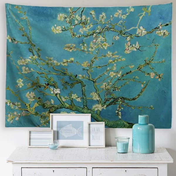 Mandelblommor Gobeläng Blommig Väggbonad Naturlandskap Väggkonst Heminredning för Sovrum, 150x200cm