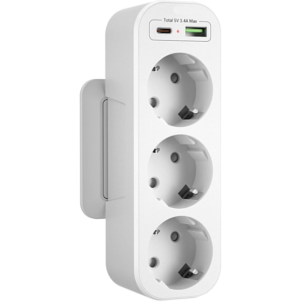 Uttakadapter 2 USB-lader Trippeluttak Vegglader Flere uttak Veggplugg, Hvit