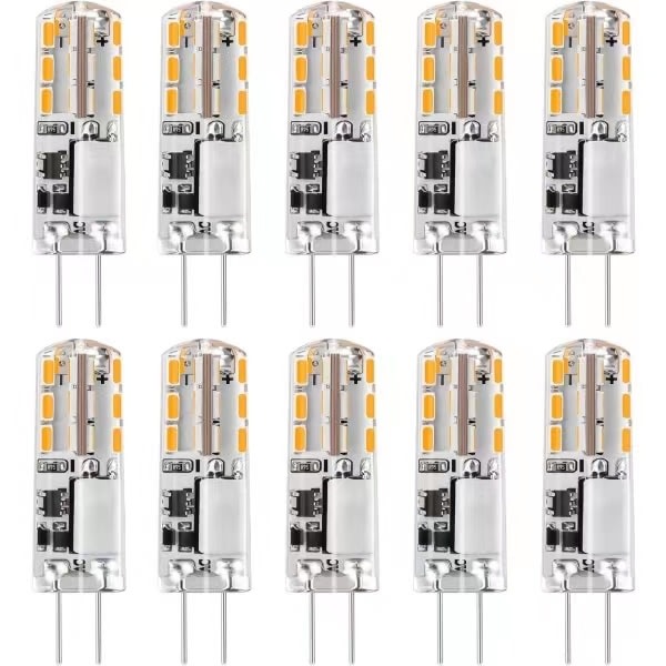 10x G4 LED-pærer 12V AC/DC Varmt Hvit 3000K 2W, dimbar lys - WELLNGS