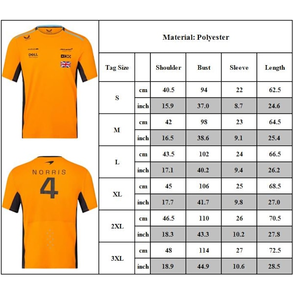 McLaren Racing F1 Lando Norris 4 T-skjorte Formel 1 Team Herre Sommer T-skjorter Topp XL