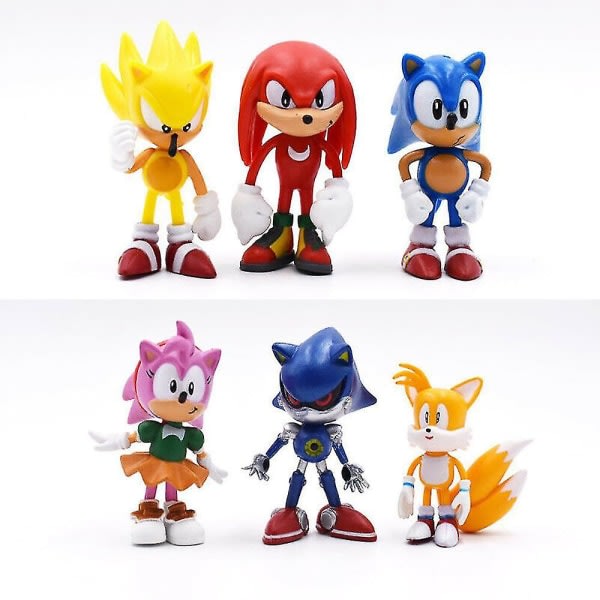 6 stycken Sonic The Hedgehog rörliga dockmodeller Barnleksaksdocka present