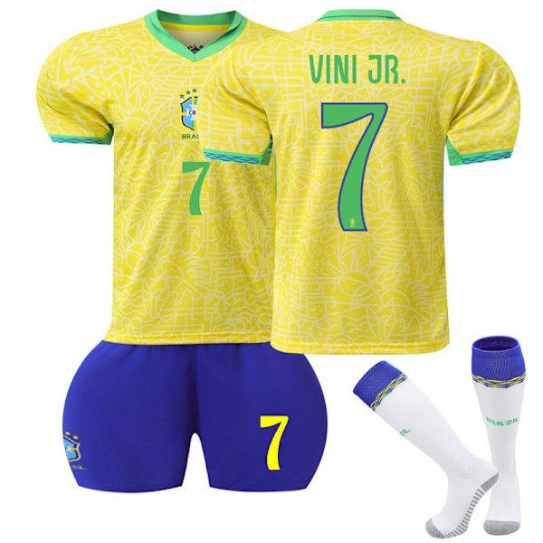 2024-2025 Brasil Hjem Fotballsett for barn nr 7 Vinicius Vini JR 26