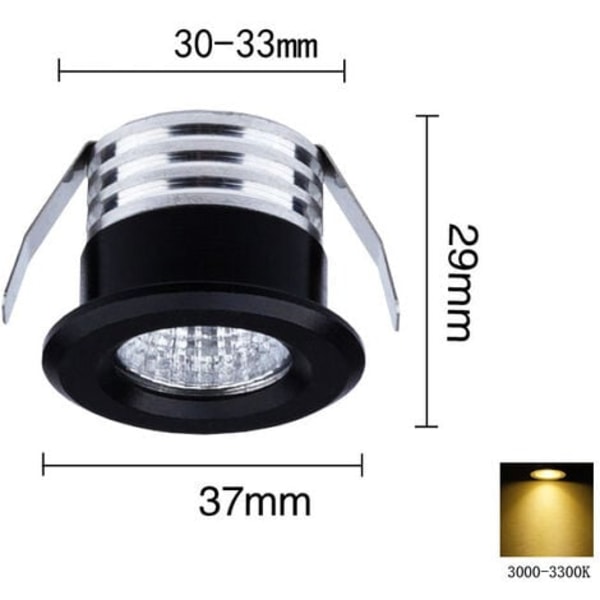 Set med 4 mini infällda LED-spotlights, 3 W, varmvit svart