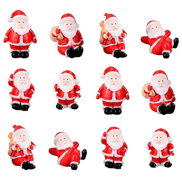 12 stk Juleminiature Santa Figurer Borddekoration Harpiks Havetilbehør Julegaver til Børn Venner