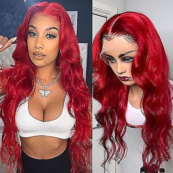 Ladies Wave Hot Red Wig No Glue Peruk Høy Temperatur Silke Rose Mesh Hodedeksel (rød)