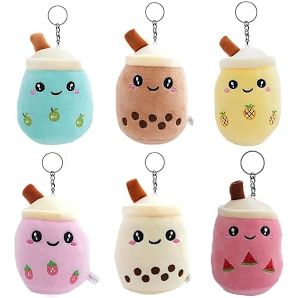 Mini nøgleringe 6-pak Bubble Tea Plys Nøglering kawaii bubble tea nøgleringe til rygsække boba tea squishmallow plysdyr