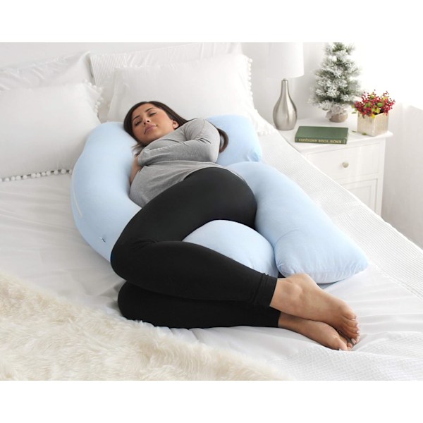 Graviditetspute for kvinner, U-formet full kroppspute og graviditetsstøtte for rygg, hofter, ben, mage med avtakbar forlengelse Lys Blu[ch] Light Blue 134.6 x 78.7 x 17.8 centimetres
